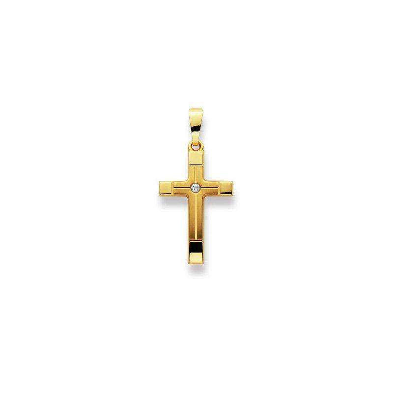 Anhänger Kreuz Gelbgold 750 Zirkonia, 27x13mm Damen Gelbgold ONE SIZE von MUAU Schmuck