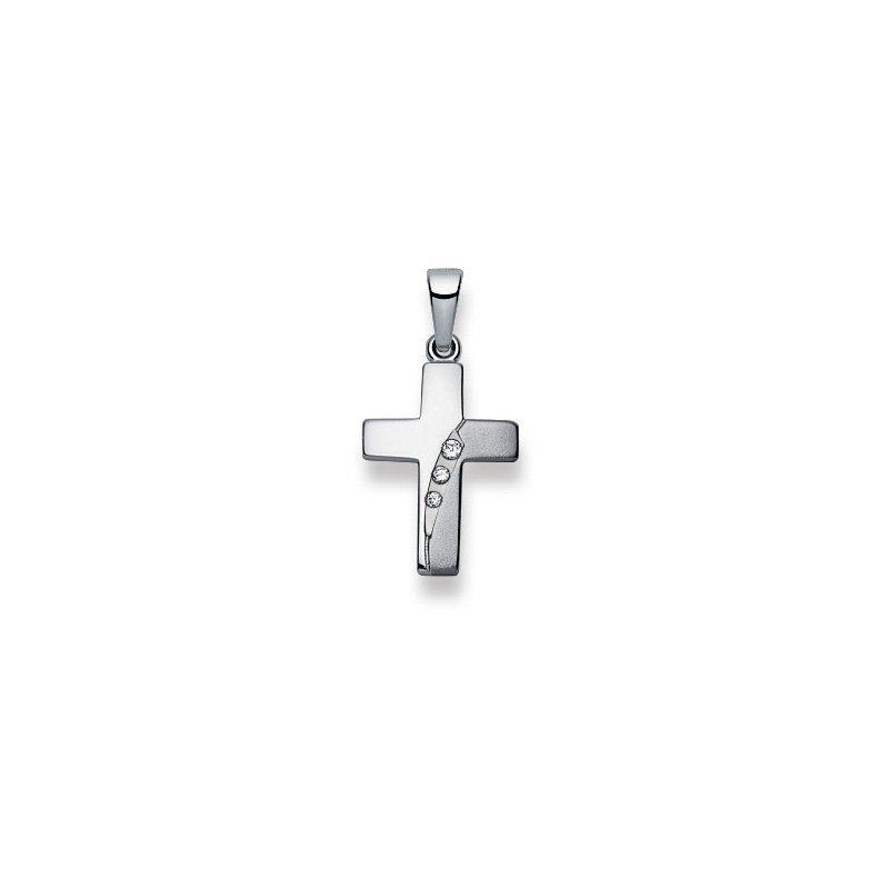 Anhänger Kreuz Weissgold 750 Diamant 0.05ct. 24x12mm Damen Silber ONE SIZE von MUAU Schmuck