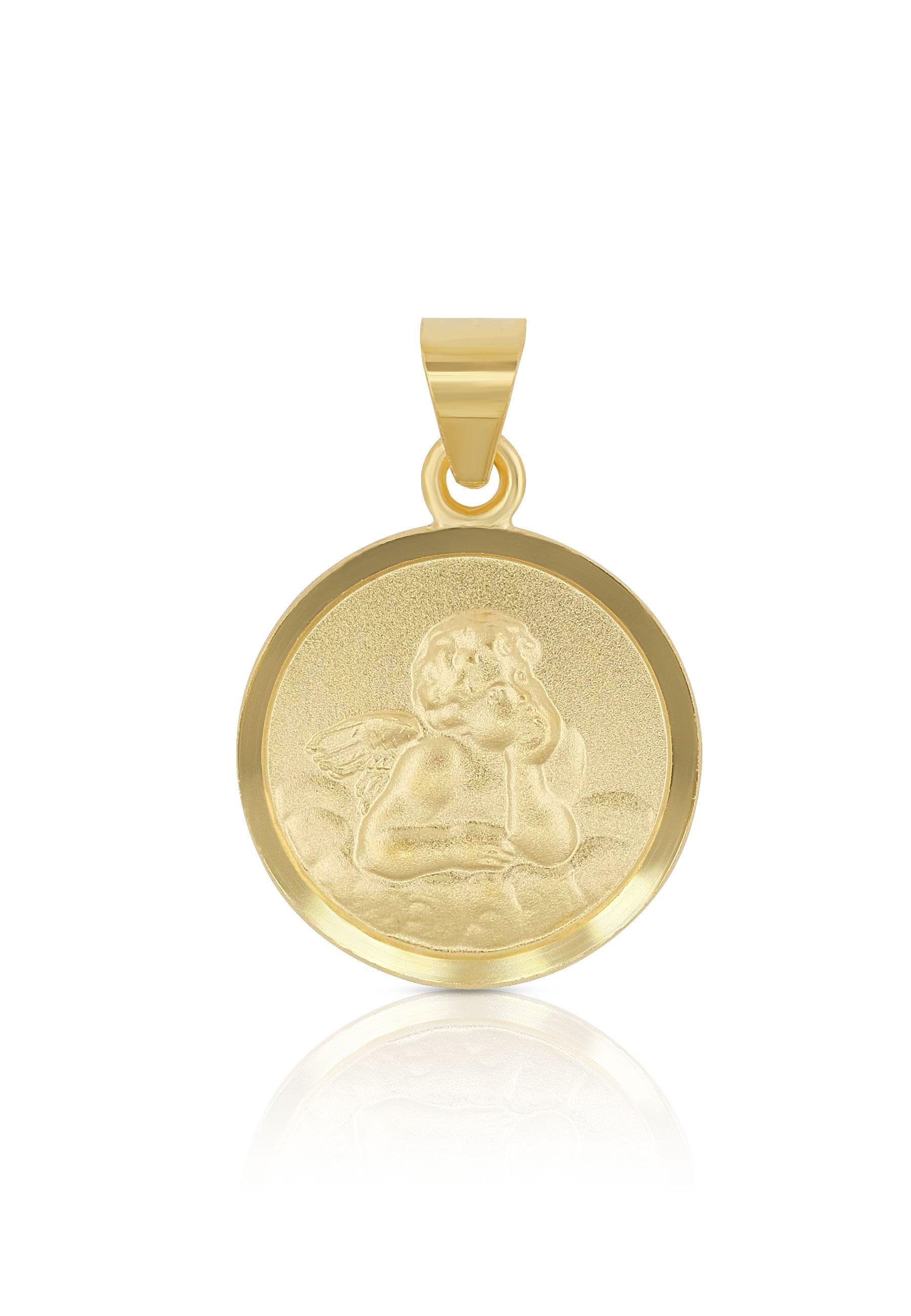 Anhänger Medaille Engel Gelbgold 750, 12mm Damen Gelbgold ONE SIZE von MUAU Schmuck