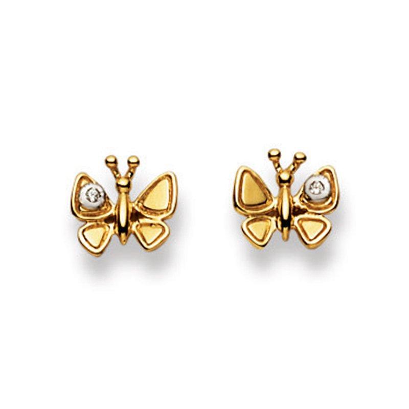 Ohrstecker Schmetterling Bicolor Gelb-/weissgold 750 Zirkonia 8mm Damen Gold ONE SIZE von MUAU Schmuck