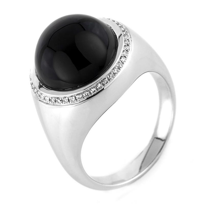 Ring 750/18k Weissgold Diamant 0.18ct. Onyx 8.3ct. Damen Silber ONE SIZE von MUAU Schmuck