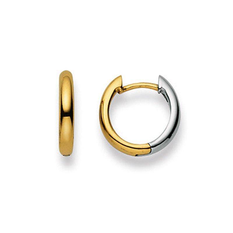 Scharnier-creolen Bicolor Gelb-/weissgold 750, 13mm Damen Gold ONE SIZE von MUAU Schmuck