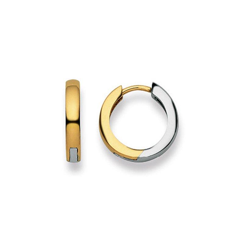 Scharnier-creolen Bicolor Gelb-/weissgold 750, 14mm Damen Gold ONE SIZE von MUAU Schmuck