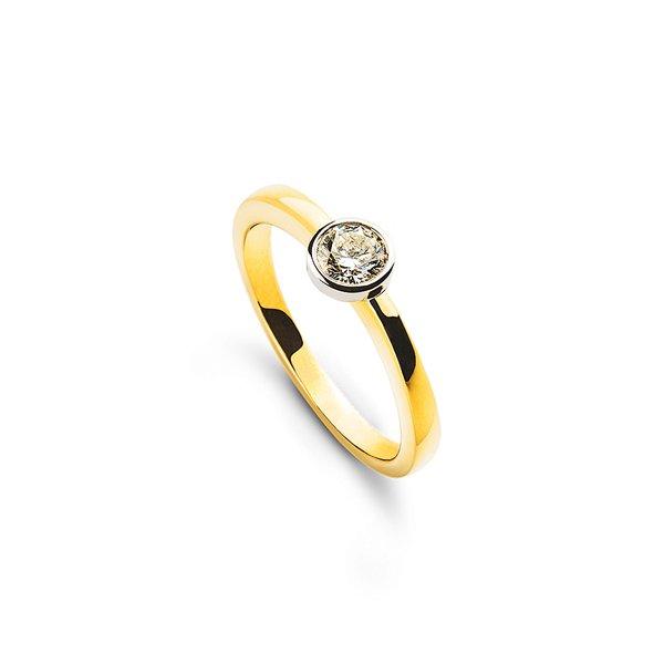 Solitär Ring Zargen-fassung Gelbgold 750, Brillanten 0.15ct. Fassung Weissgold 750 Damen Gelbgold ONE SIZE von MUAU Schmuck