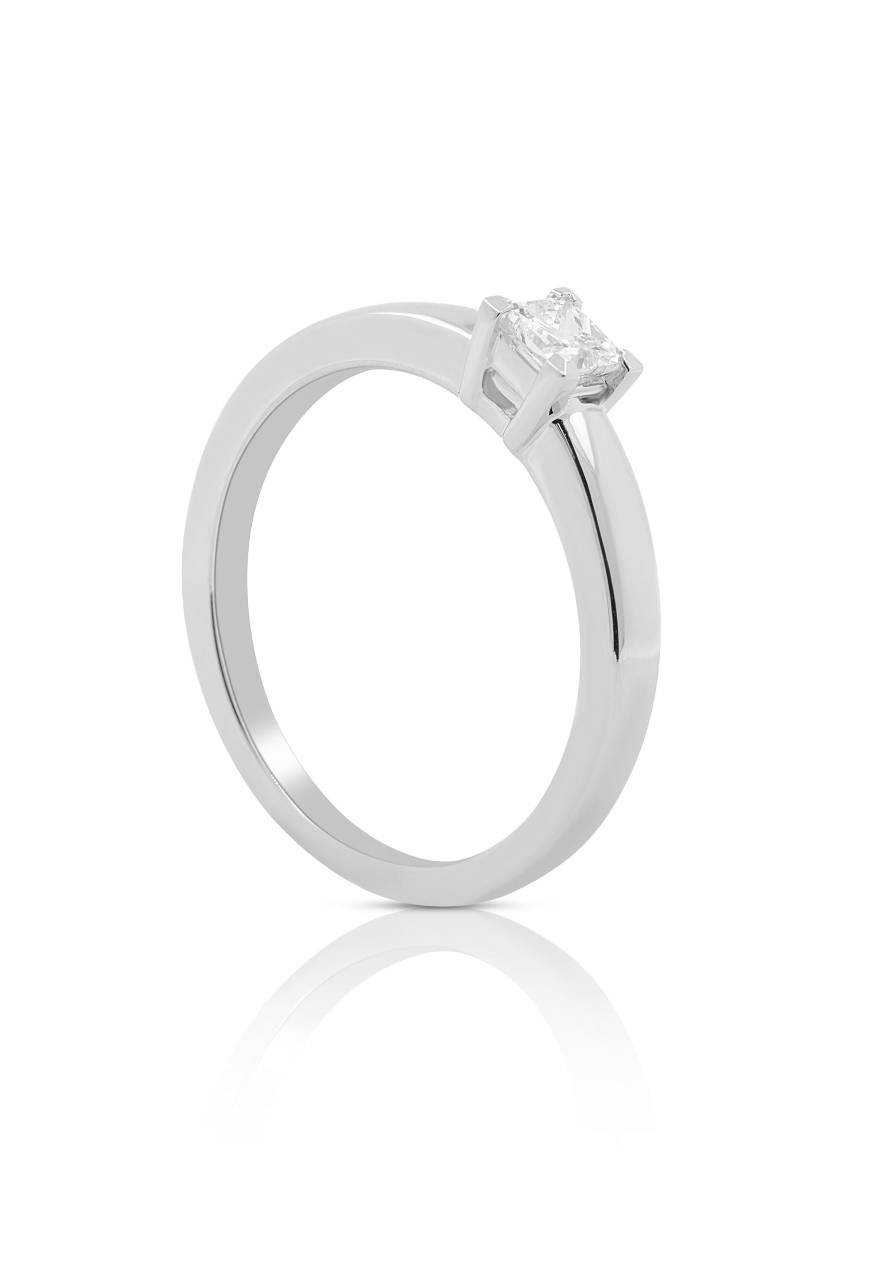 Solitaire Ring Diamant 0.22ct. Princess Weissgold 750 Damen Silber 50 von MUAU Schmuck