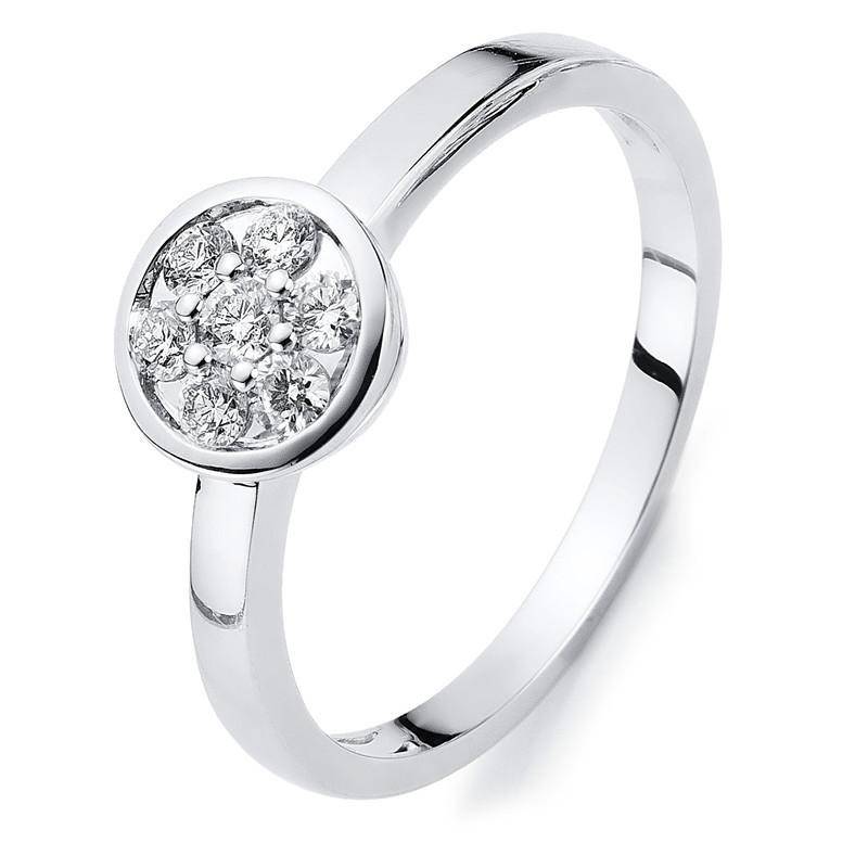 Verlobungsring 585/14k Weissgold Diamant 0.15ct. Damen Silber ONE SIZE von MUAU Schmuck