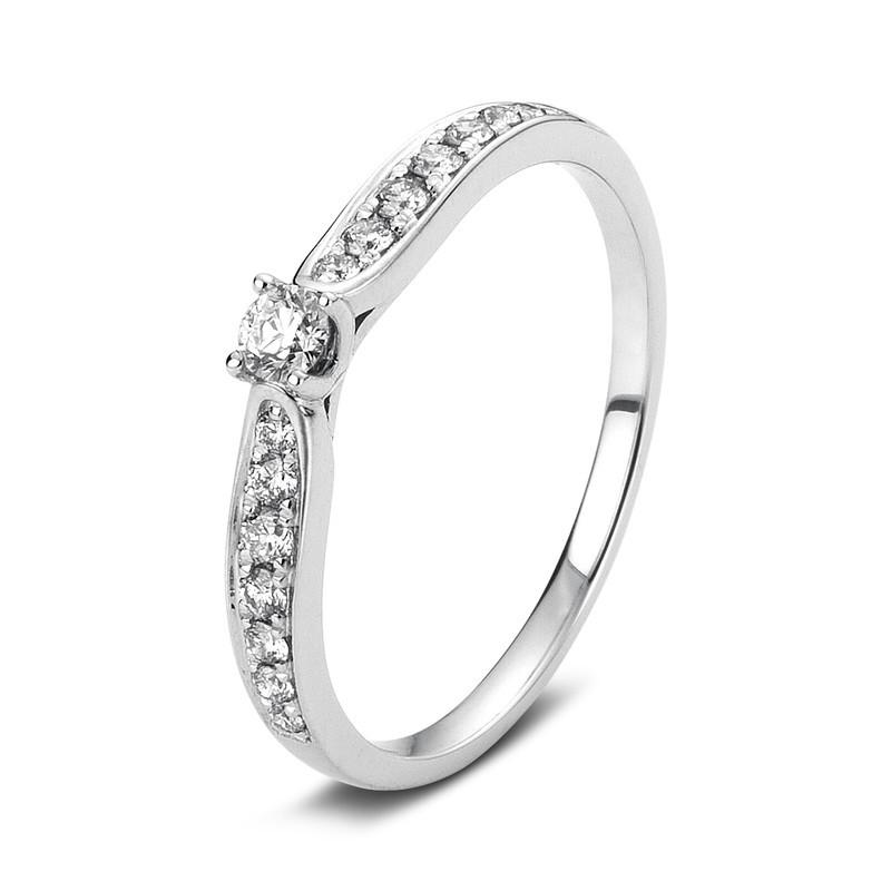 Verlobungsring 585/14k Weissgold Diamant 0.26ct. Damen Silber ONE SIZE von MUAU Schmuck