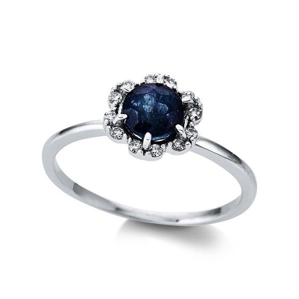 Verlobungsring 750/18k Weissgold Diamant 0.09ct. Safir 1.15ct. Damen Silber 54 von MUAU Schmuck