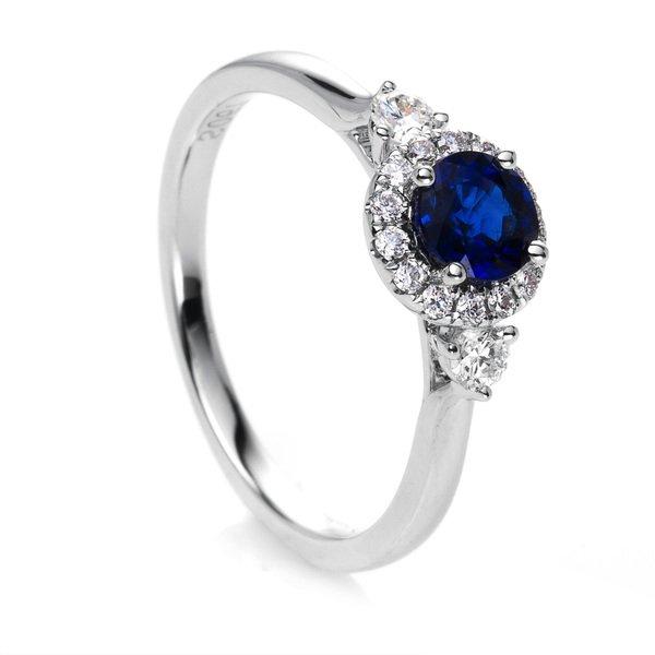 Verlobungsring 750/18k Weissgold Diamant 0.25ct. Safir 0.67ct. Damen Silber 54 von MUAU Schmuck