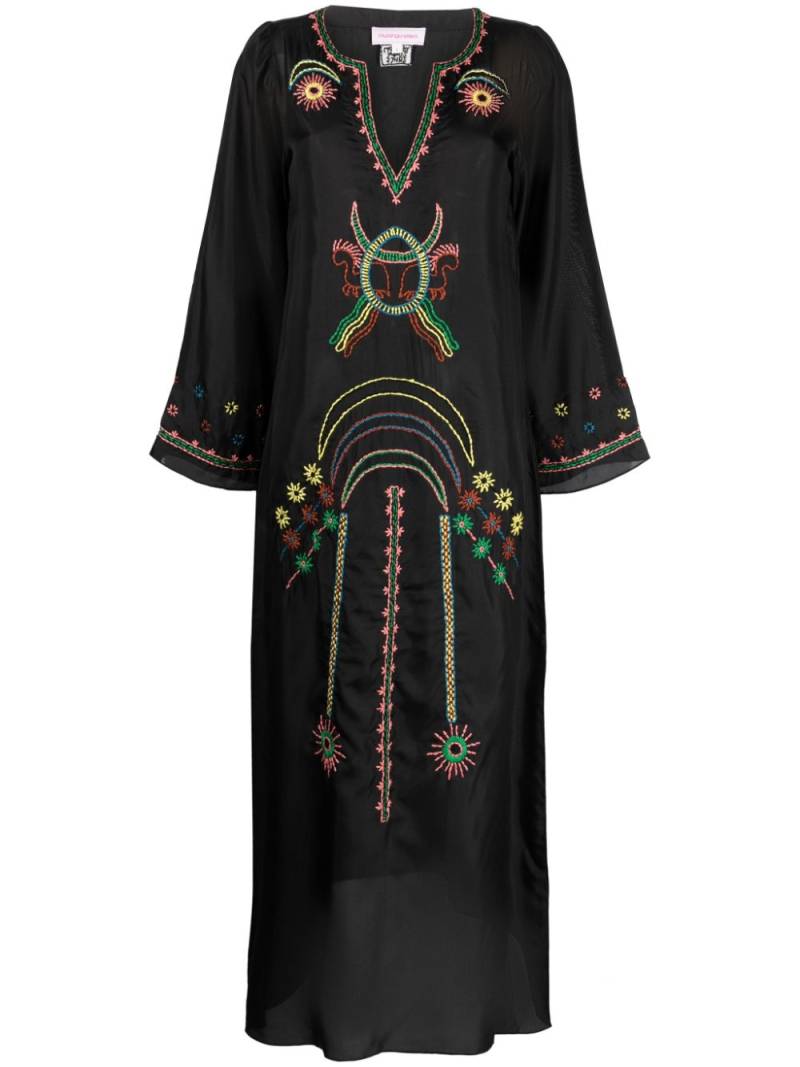 MUZUNGU SISTERS embroidered split-neck silk dress - Black von MUZUNGU SISTERS