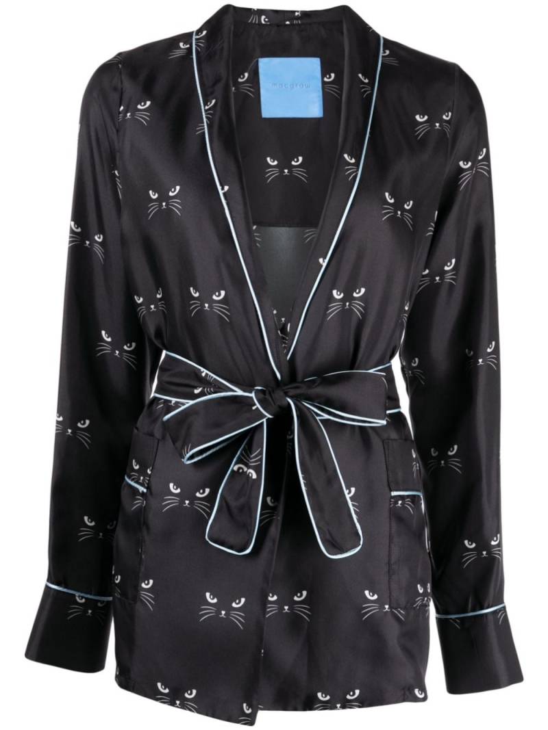 Macgraw cat-print silk robe - Black von Macgraw