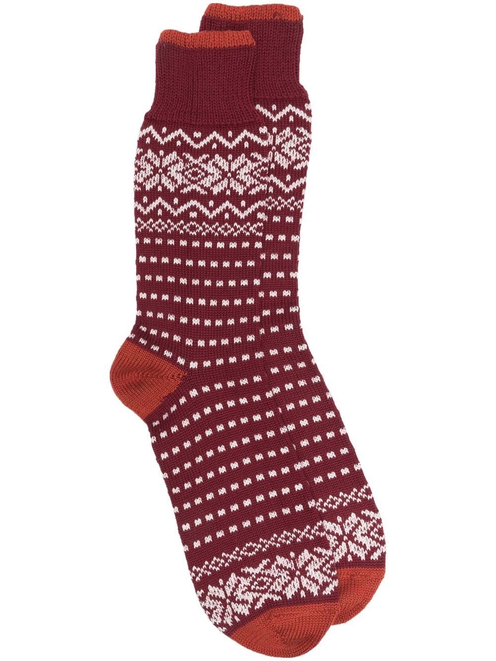 Mackintosh fair isle intarsia knit socks - Red von Mackintosh