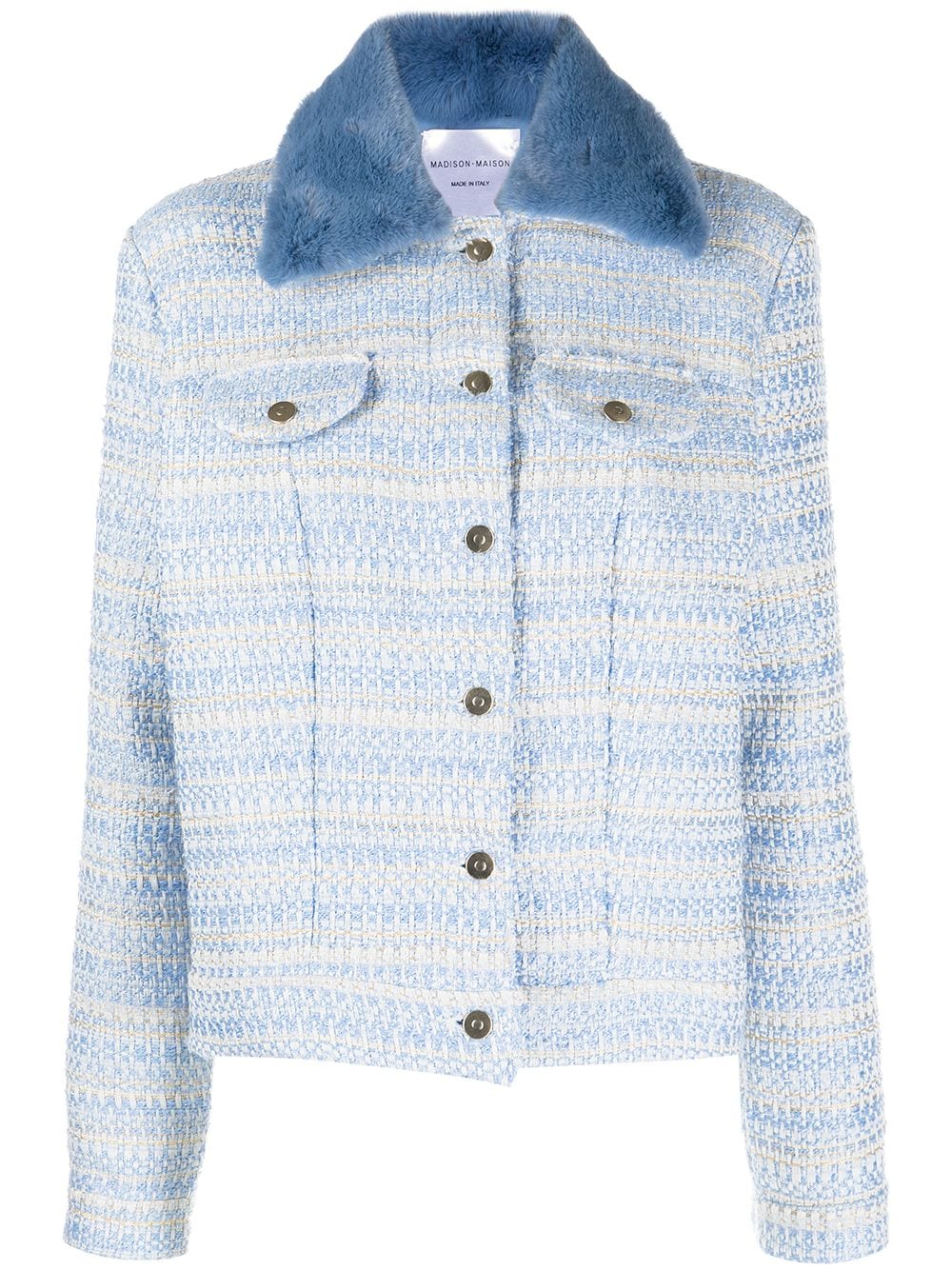 Madison.Maison faux fur-collar tweed jacket - Blue von Madison.Maison