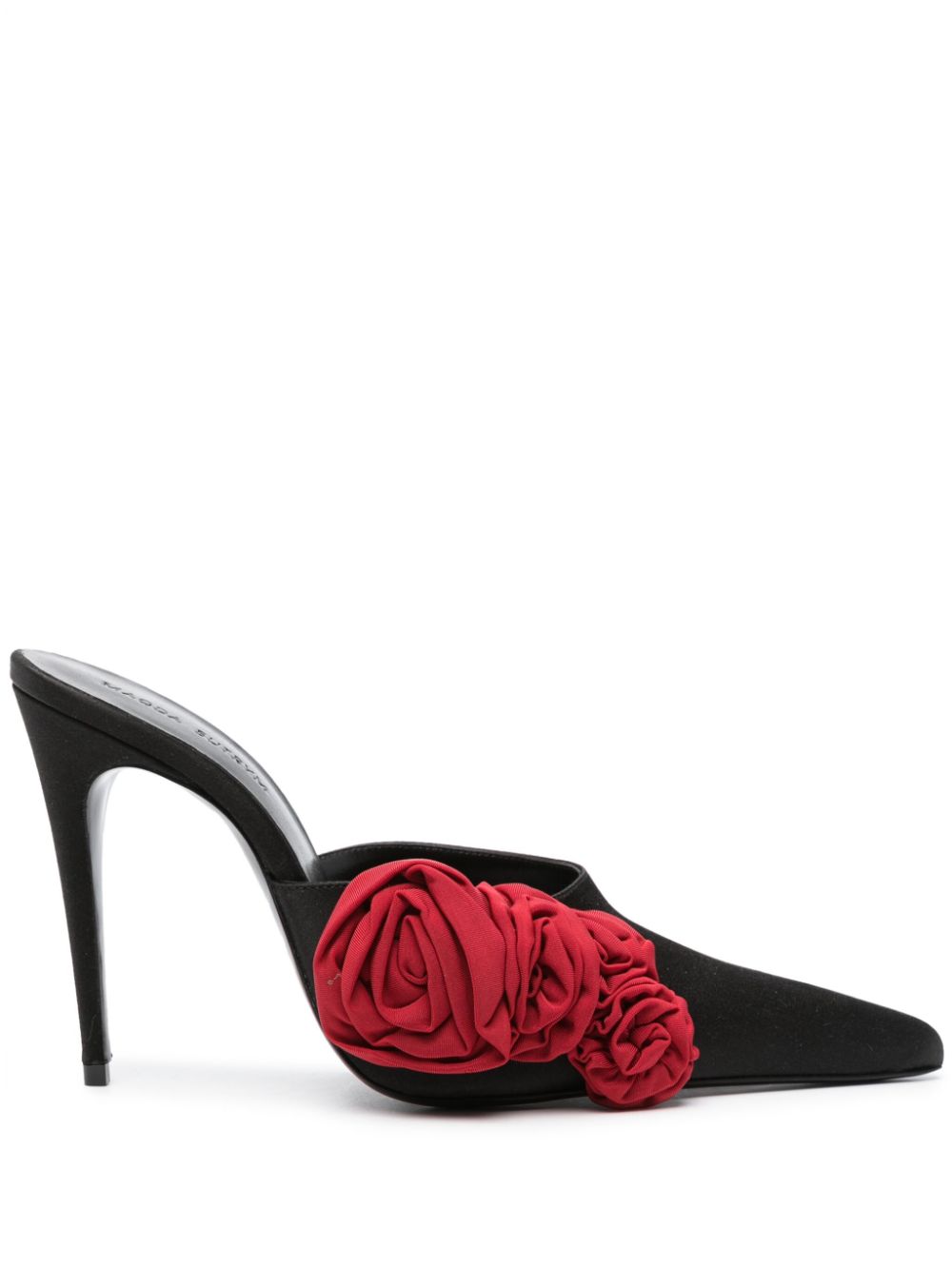 Magda Butrym 105mm flower-appliqué satin mules - Black von Magda Butrym