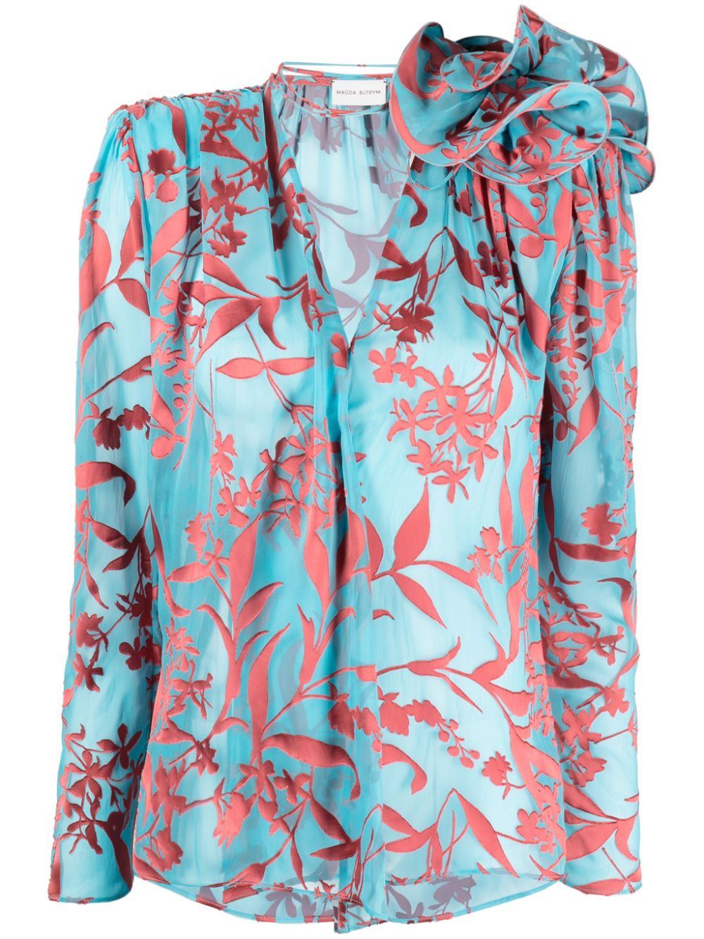 Magda Butrym flower-appliqué V-neck blouse - Blue von Magda Butrym