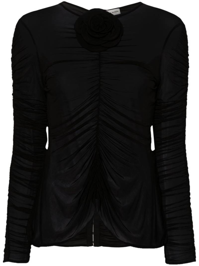 Magda Butrym rose-appliqué ruched top - Black von Magda Butrym