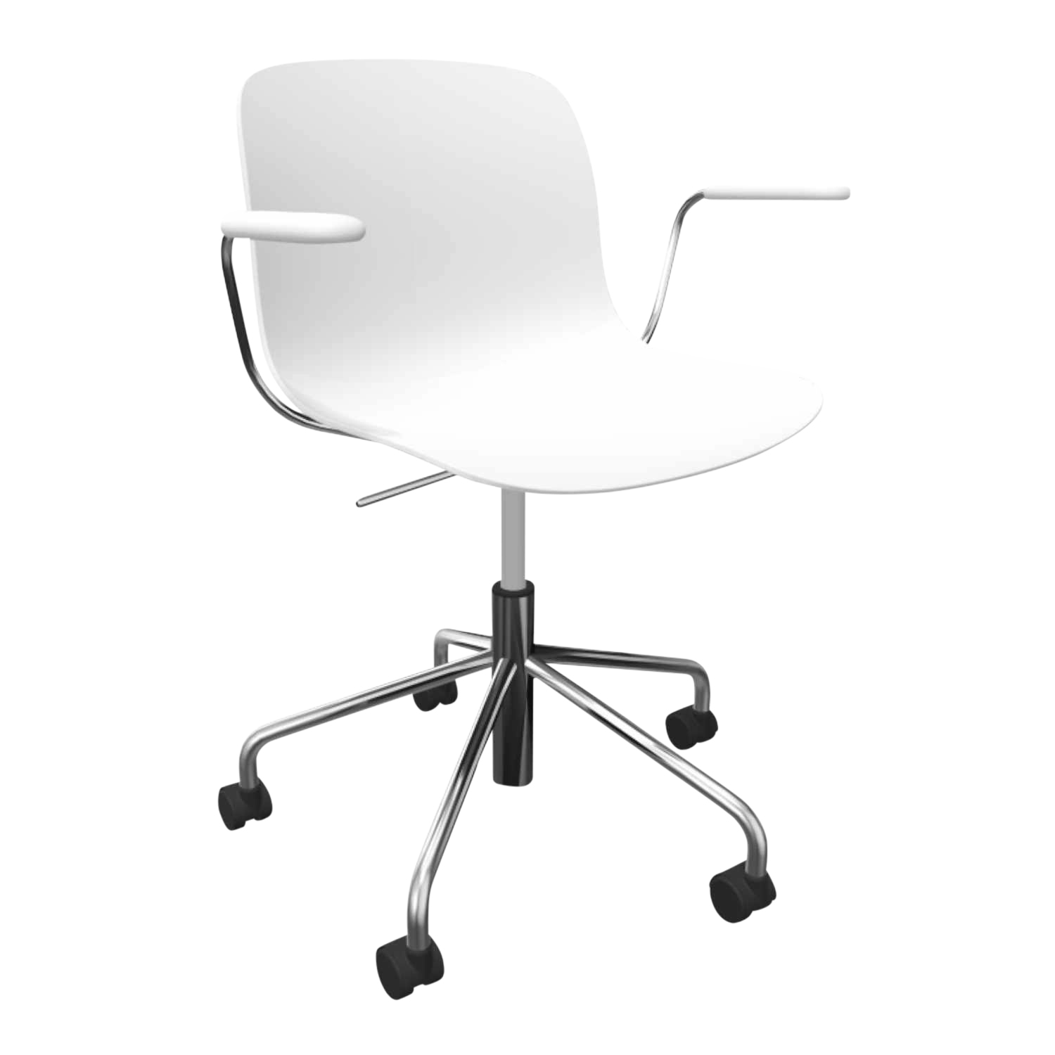 Troy 5-Stern Armlehn-Bürodrehstuhl, Sitzschale braun 1479c, Untergestell verchromt Troy 5-Stern Armlehn-Bürodrehstuhl, Sitzschale braun 1479c, Untergestell verchromt von Magis Spa