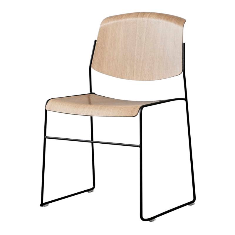 Pause Runner Chair Kufenstuhl, Holz oak, black stained, Gestell tubular steel: bright chrome von Magnus Olesen