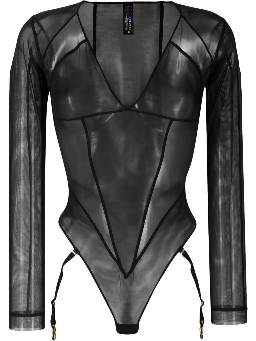 Maison Close Dahlia sheer long-sleeve bodysuit - Black von Maison Close