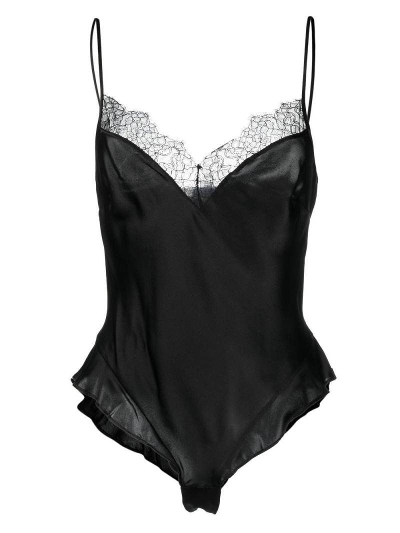 Maison Close lace-trim silk body - Black von Maison Close