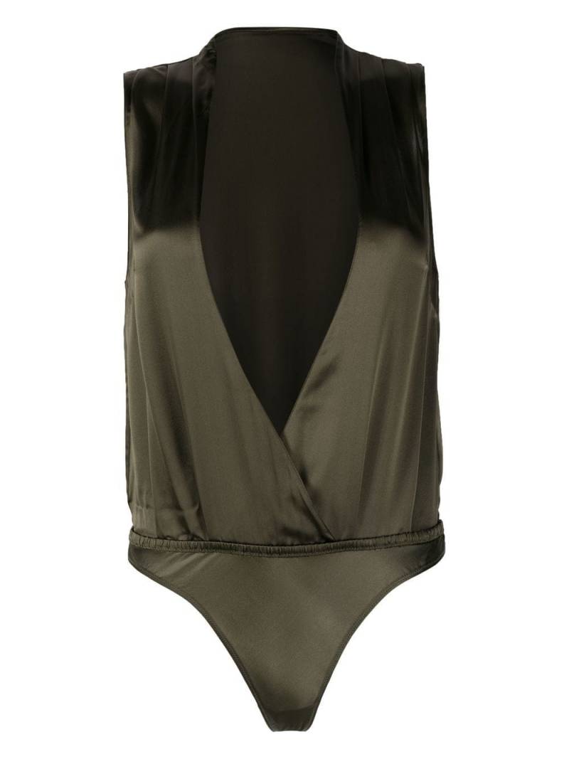 Maison Close silk plunge V-neck bodysuit - Green von Maison Close