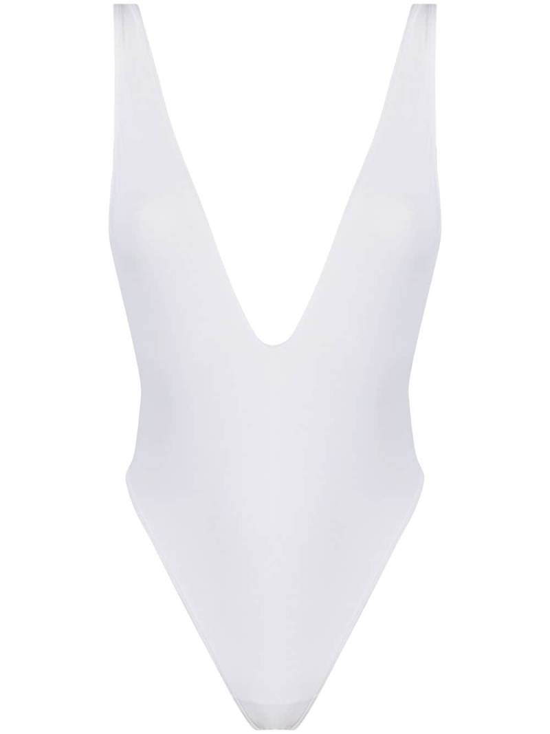 Maison Close thong v-neck bodysuit - White von Maison Close