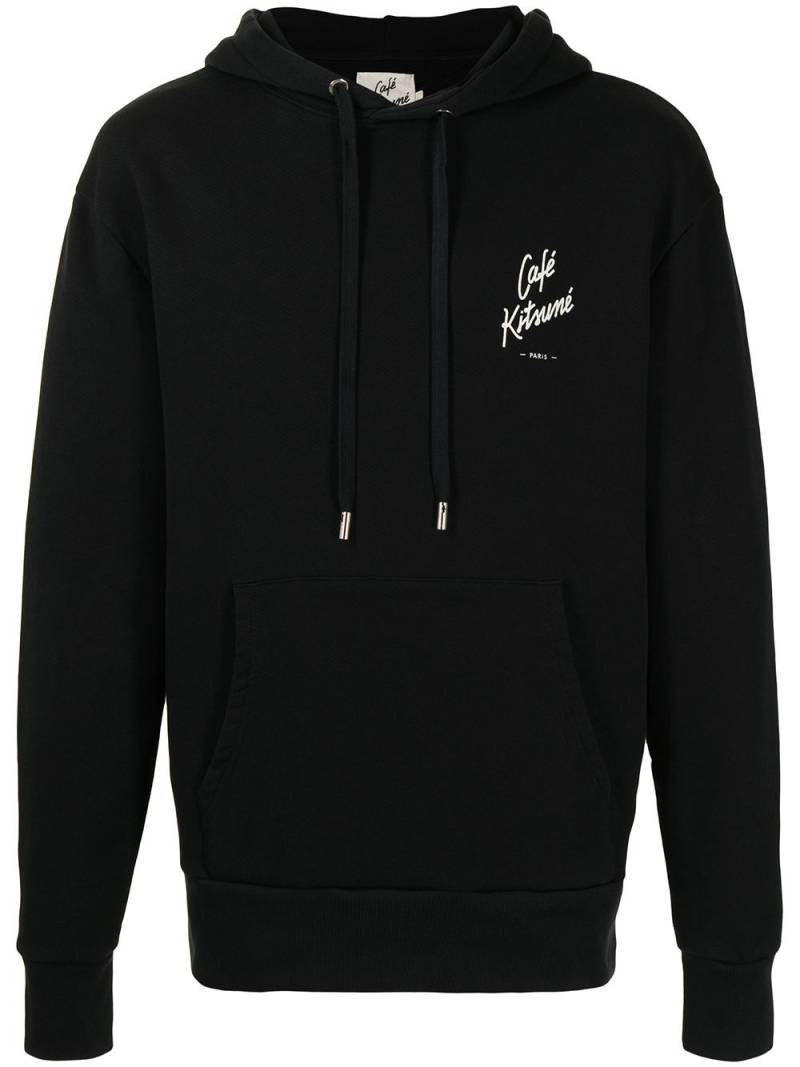 CAFÉ KITSUNÉ Café Kitsuné print drawstring hoodie - Black von CAFÉ KITSUNÉ