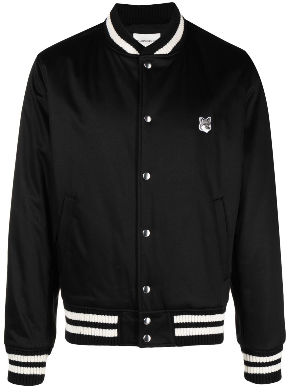 Maison Kitsuné Fox-patch satin bomber jacket - Black von Maison Kitsuné