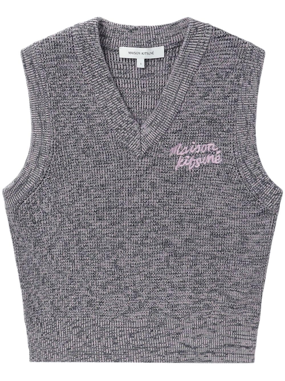 Maison Kitsuné Handwriting logo-embroidered knitted vest - Grey von Maison Kitsuné