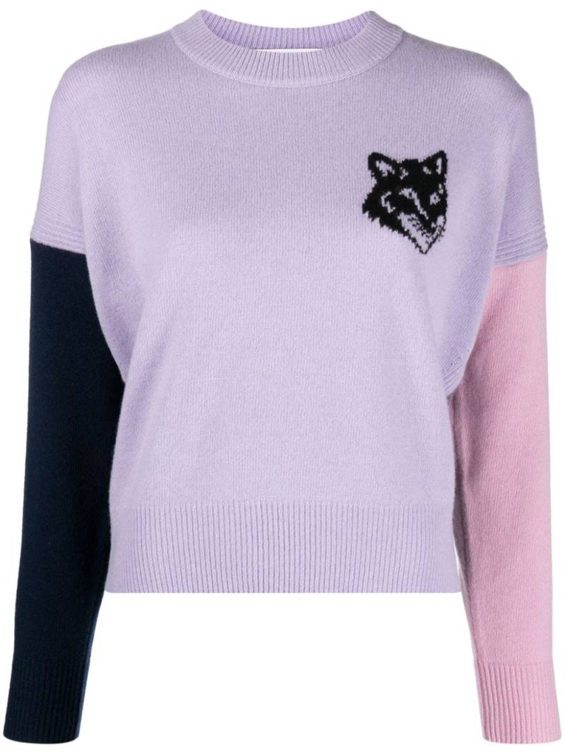 Maison Kitsuné Fox Head colour-block wool jumper - Purple von Maison Kitsuné