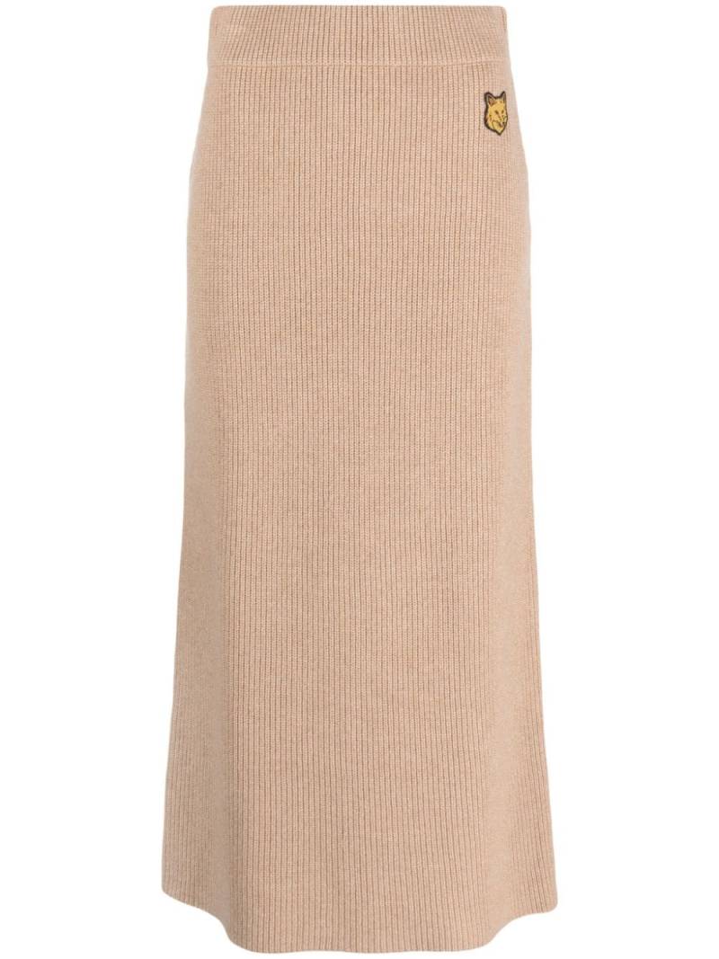 Maison Kitsuné Fox-patch ribbed-knit skirt - Neutrals von Maison Kitsuné