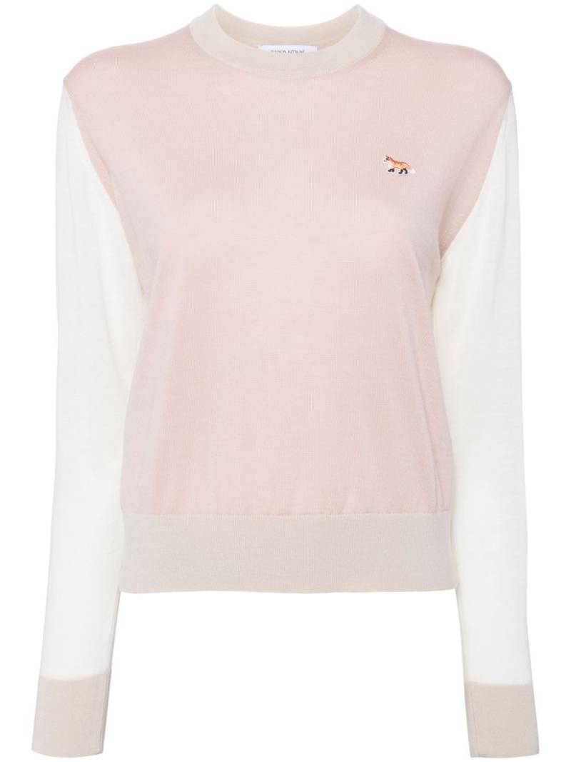 Maison Kitsuné baby fox patch colour block jumper - Pink von Maison Kitsuné