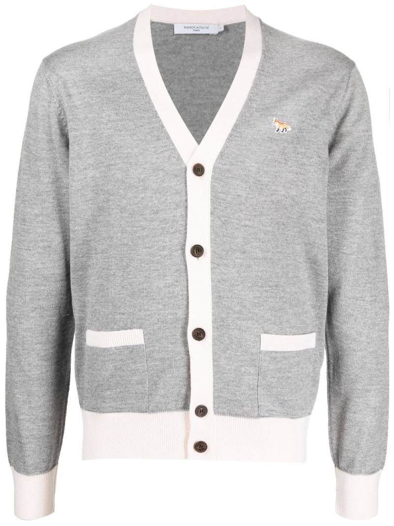 Maison Kitsuné embroidered-logo wool cardigan - Grey von Maison Kitsuné