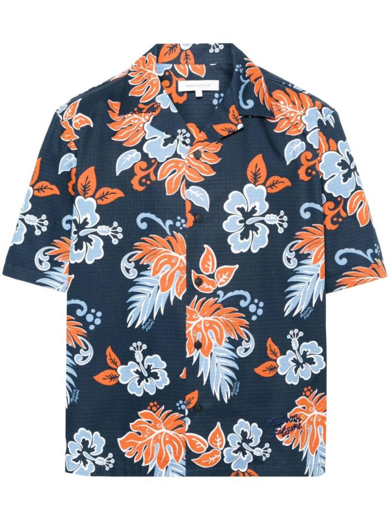 Maison Kitsuné floral-print ripstop shirt - Blue von Maison Kitsuné