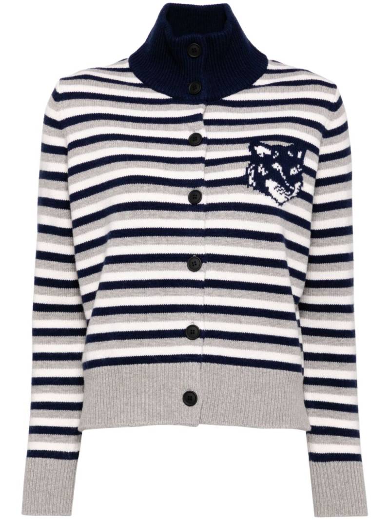 Maison Kitsuné fox head intarsia striped regular cardigan - Blue von Maison Kitsuné