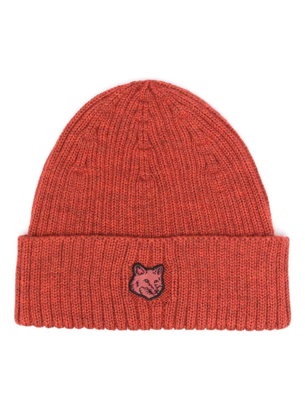 Maison Kitsuné fox-patch ribbed-knit beanie - Red von Maison Kitsuné