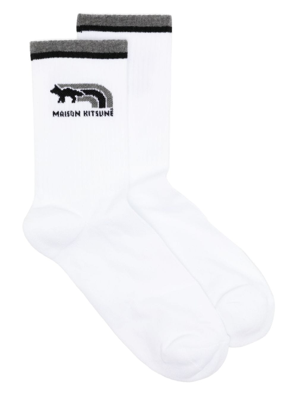 Maison Kitsuné intarsia-knit logo socks - White von Maison Kitsuné