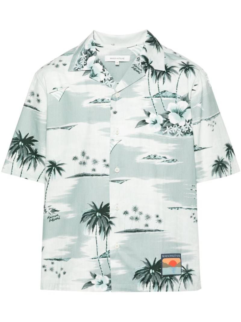 Maison Kitsuné island-print bowling shirt - Blue von Maison Kitsuné