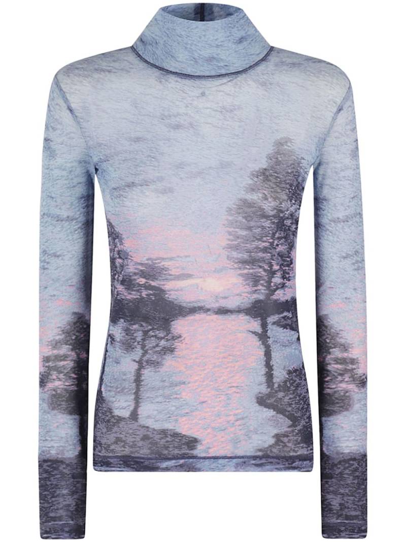 Maison Kitsuné landscape-print mesh high-neck top - Grey von Maison Kitsuné