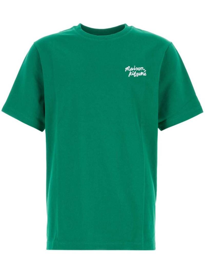 Maison Kitsuné logo-embroidered cotton t-shirt - Green von Maison Kitsuné