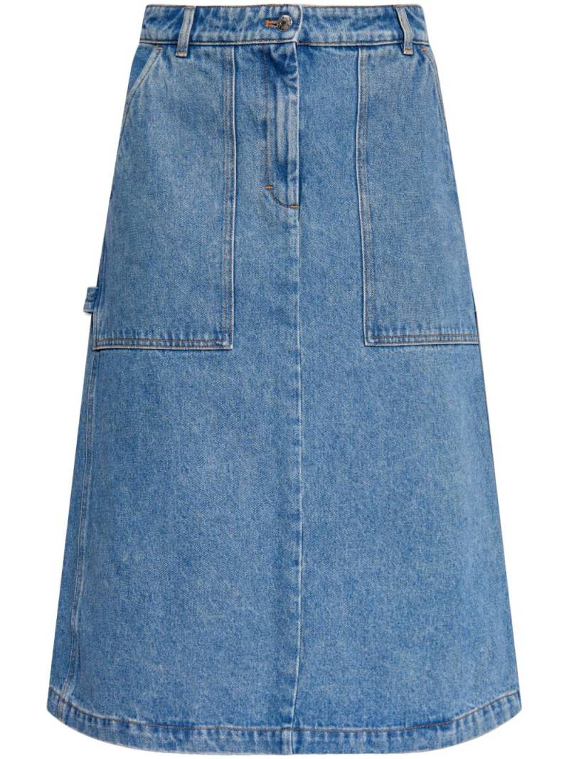 Maison Kitsuné logo-embroidered denim midi skirt - Blue von Maison Kitsuné