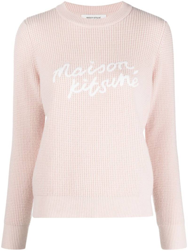 Maison Kitsuné logo-embroidered waffle-knit jumper - Pink von Maison Kitsuné