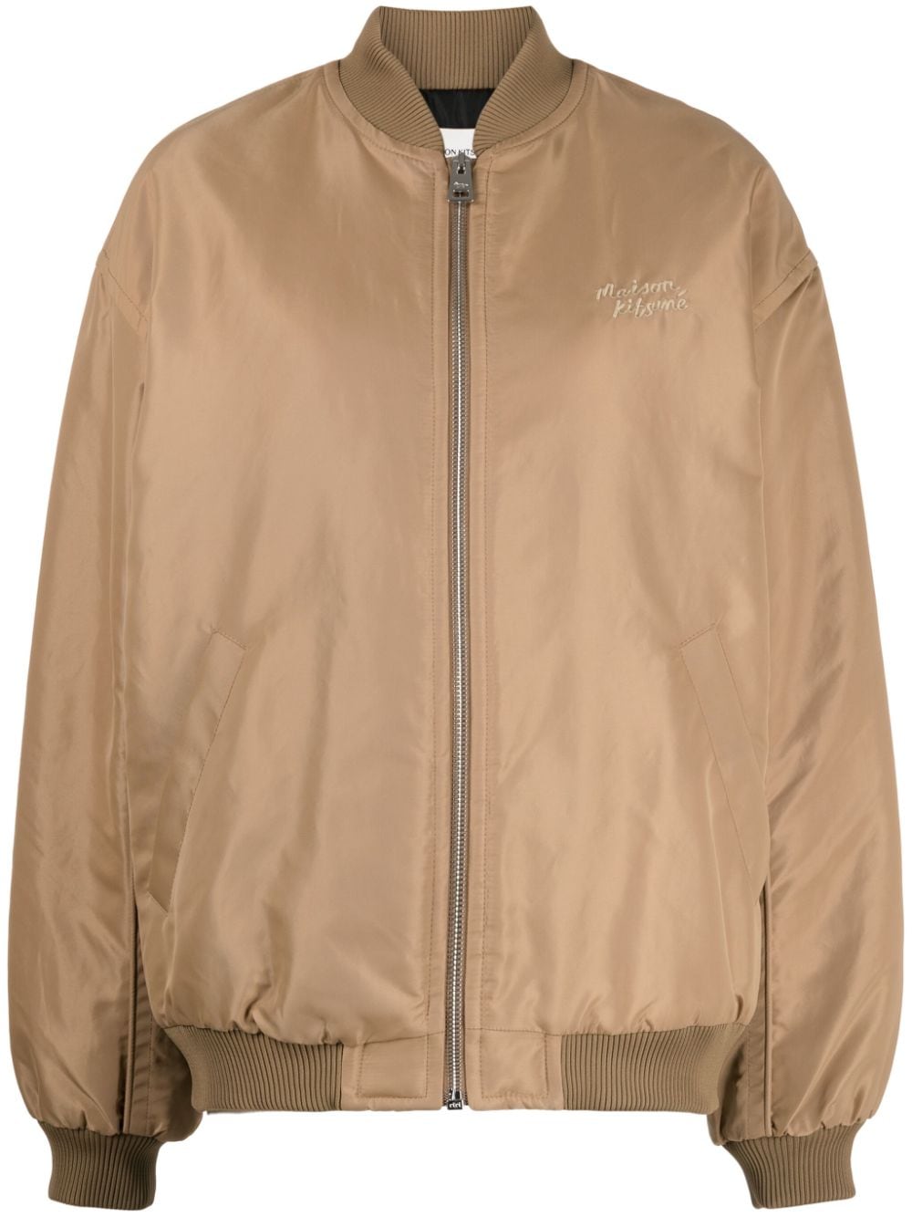 Maison Kitsuné logo-embroidered zipped bomber jacket - Brown von Maison Kitsuné