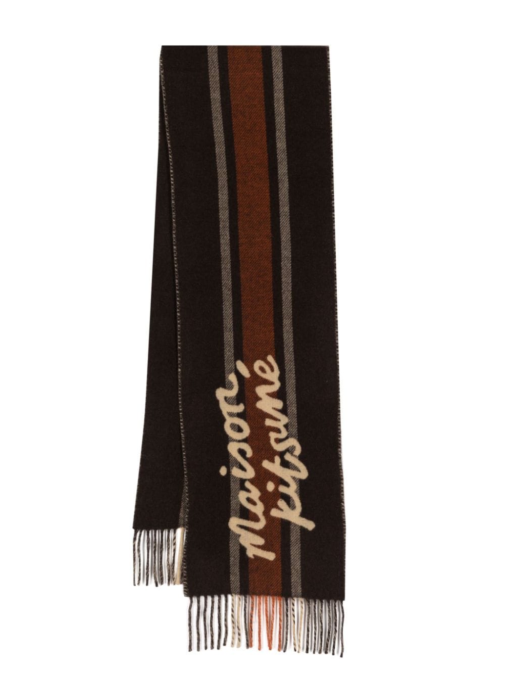 Maison Kitsuné logo-intarsia colour-block wool scarf - Brown von Maison Kitsuné