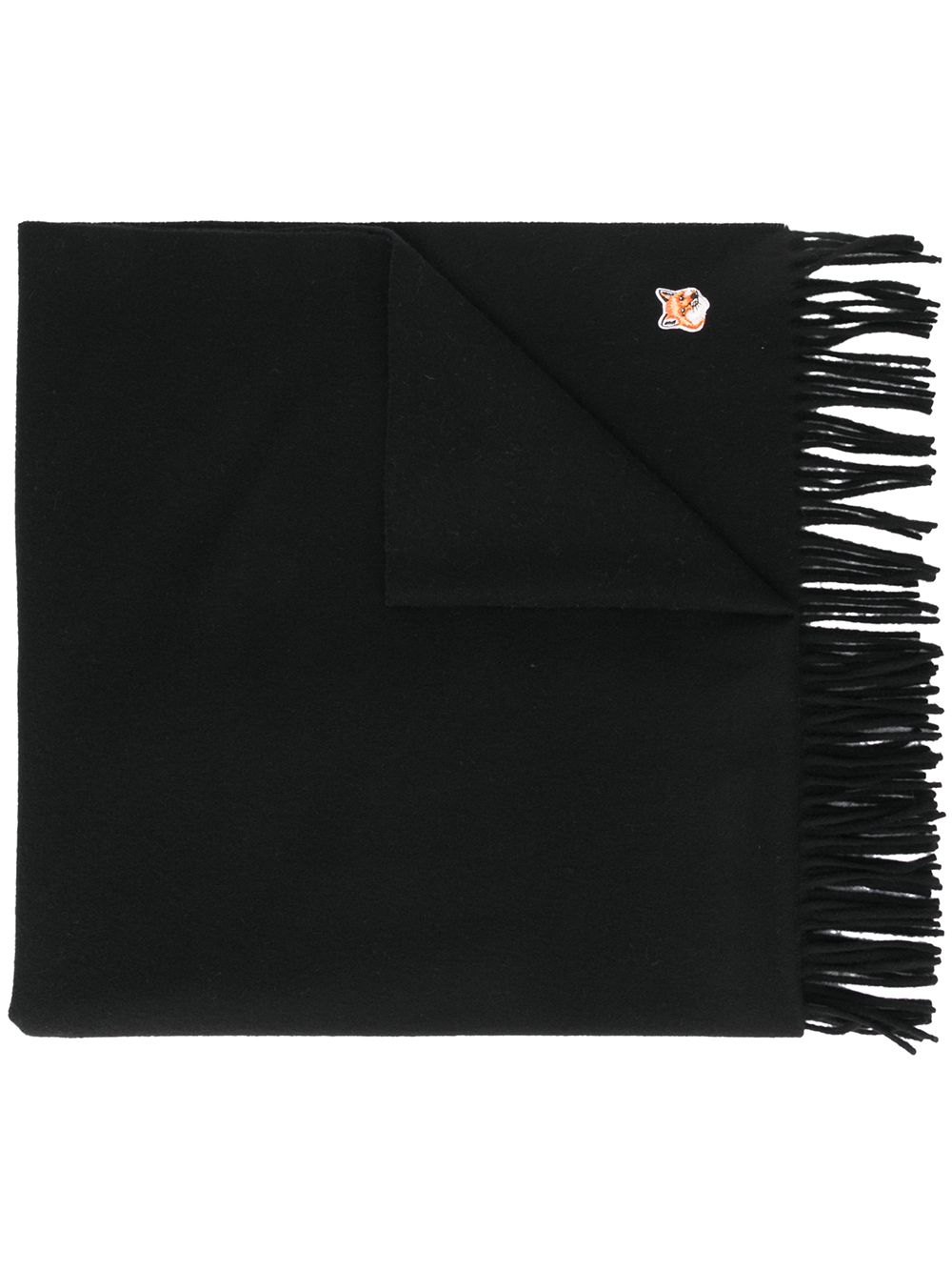 Maison Kitsuné logo-patch fringed scarf - Black von Maison Kitsuné