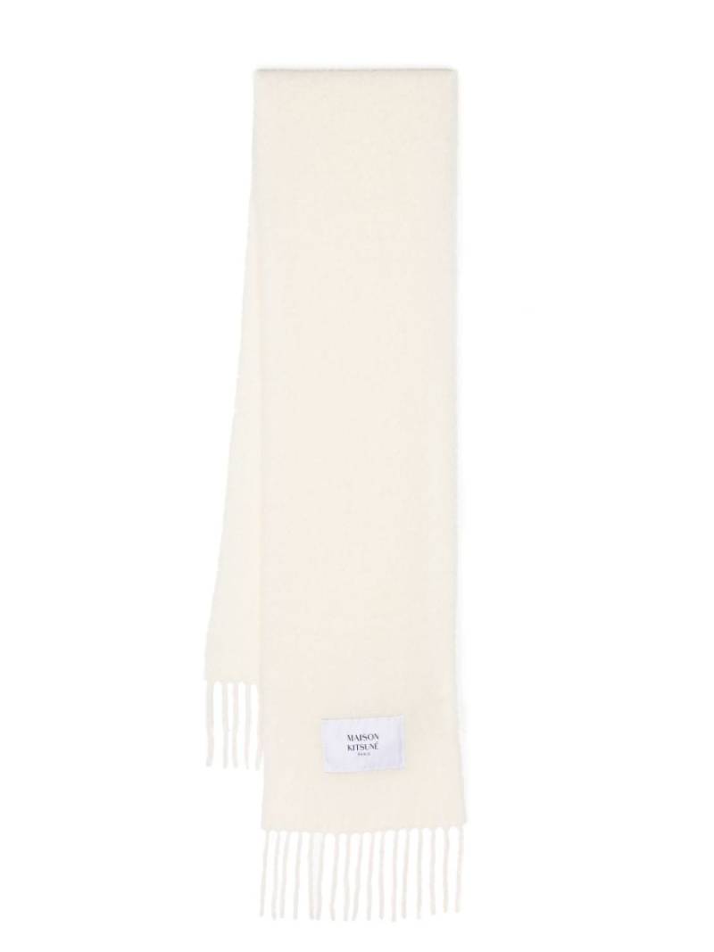 Maison Kitsuné logo-patch fringed scarf - White von Maison Kitsuné