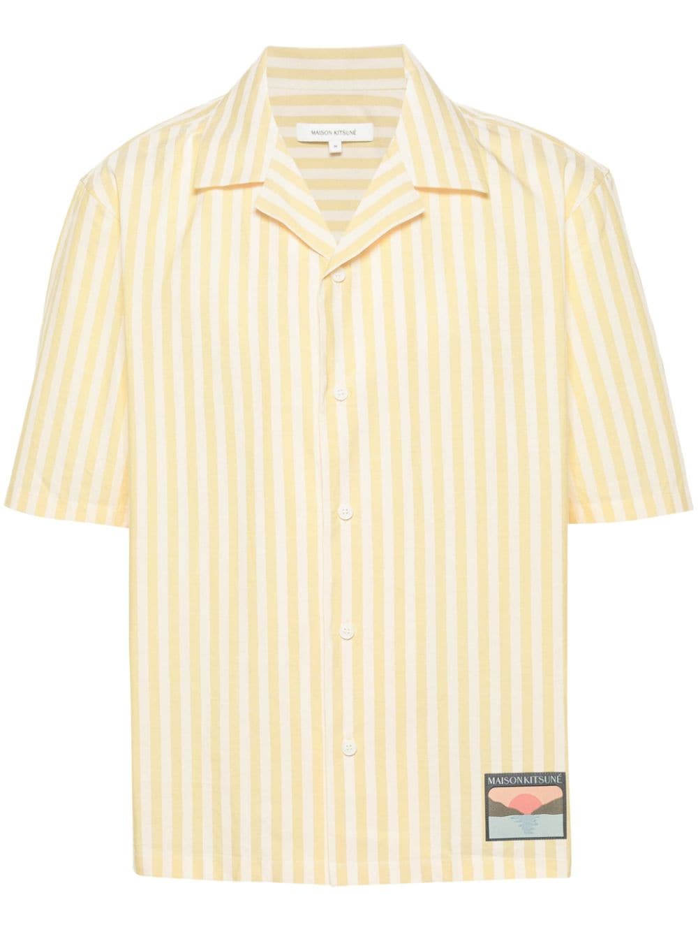 Maison Kitsuné logo-patch striped shirt - Yellow von Maison Kitsuné