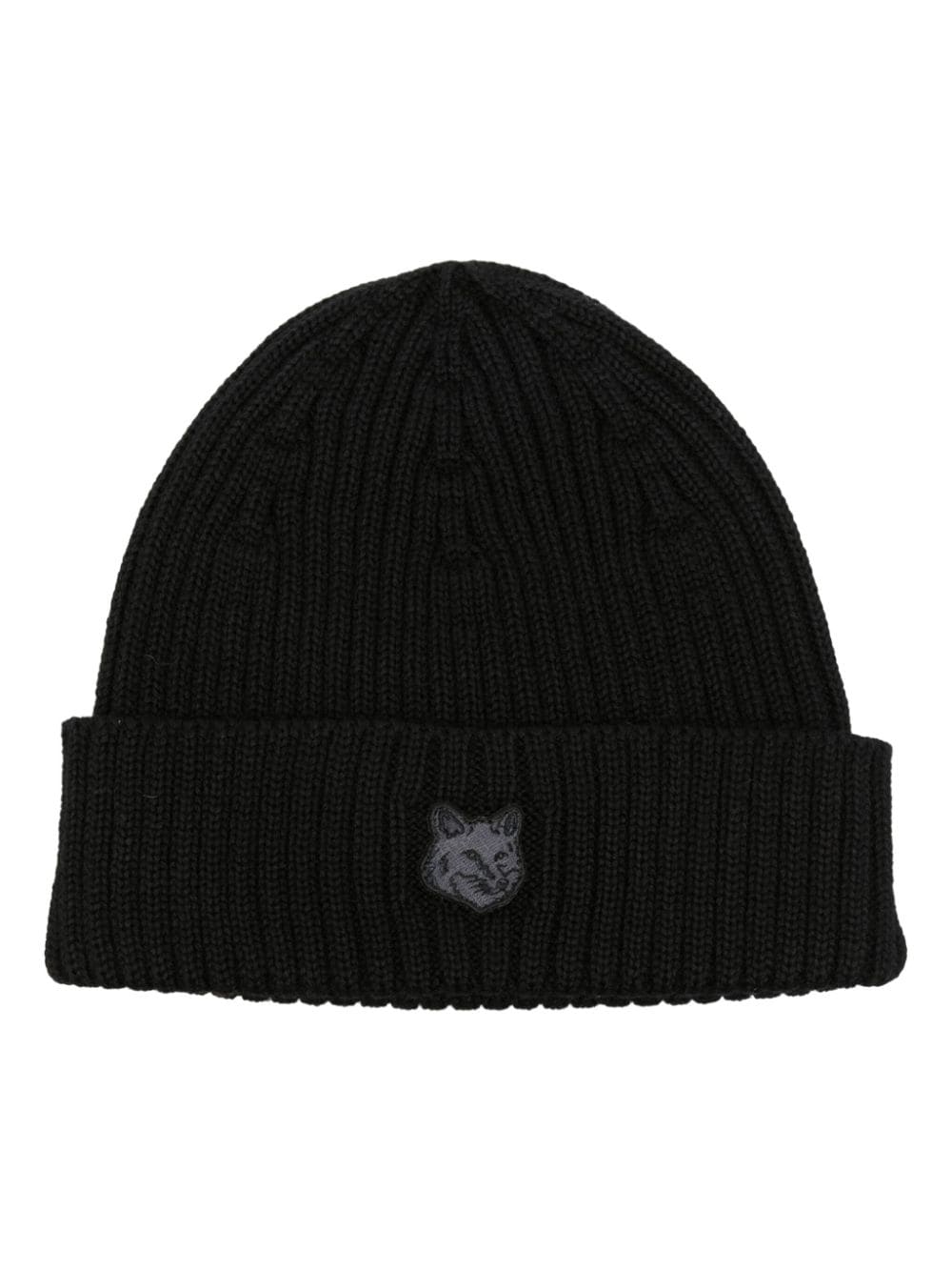 Maison Kitsuné logo-patch wool beanie - Black von Maison Kitsuné