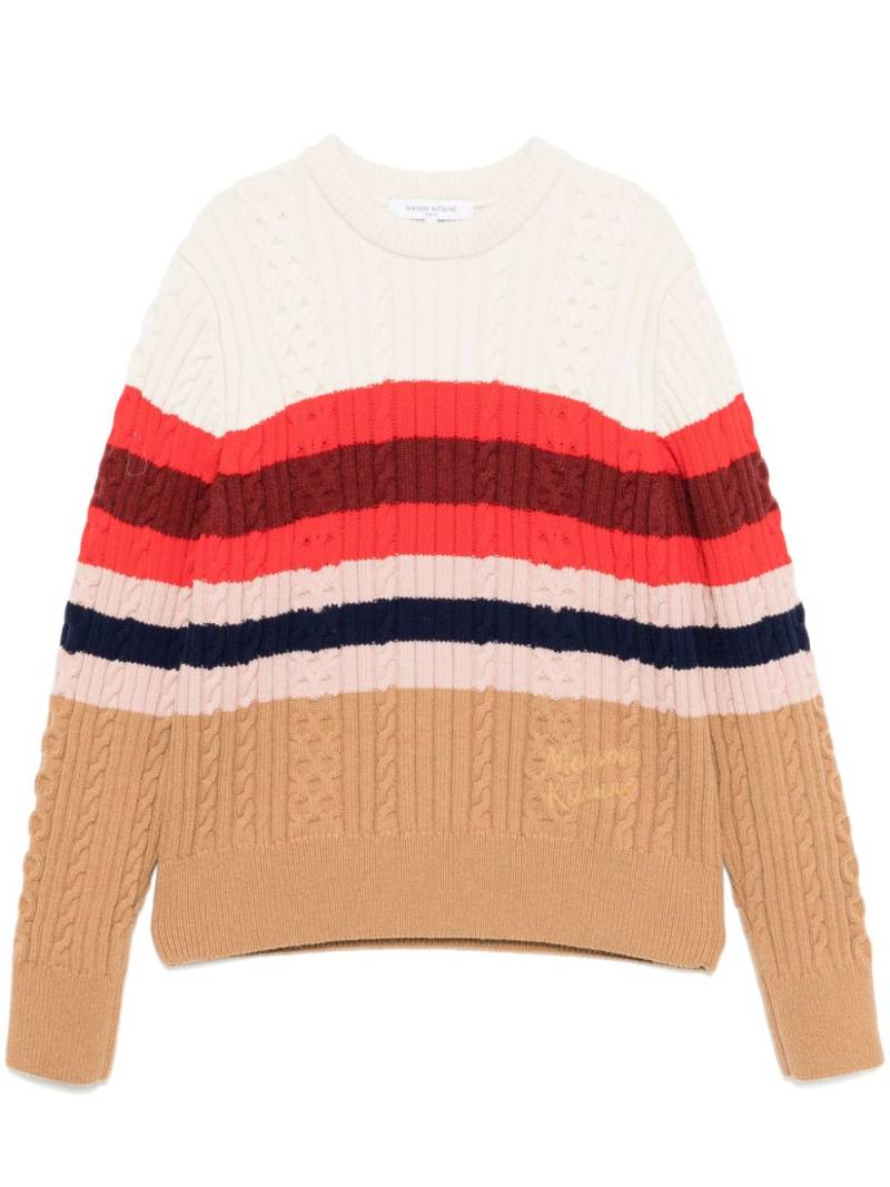 Maison Kitsuné striped cable jumper - Multicolour von Maison Kitsuné