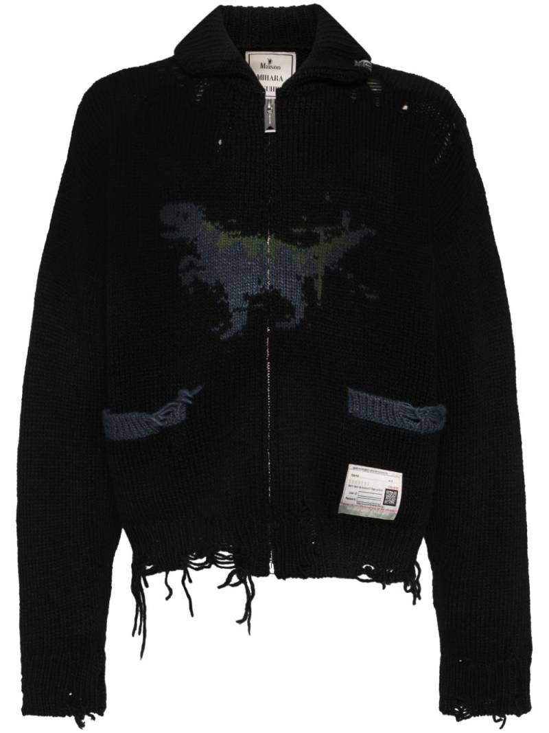 Maison MIHARA YASUHIRO Dinosaur-intarsia distressed cardigan - Black von Maison MIHARA YASUHIRO